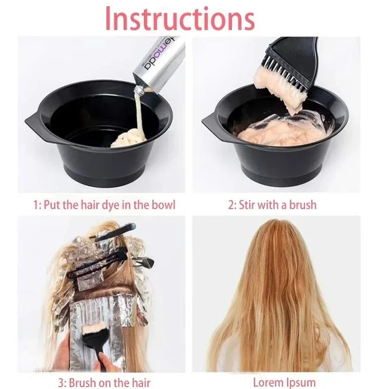 4Pcs Professional Hair Dyeing Kit Hair Color Dye Bowl Stirring Brush For DIY Hair Coloring Bleaching Salon Home Hair Dye Tools