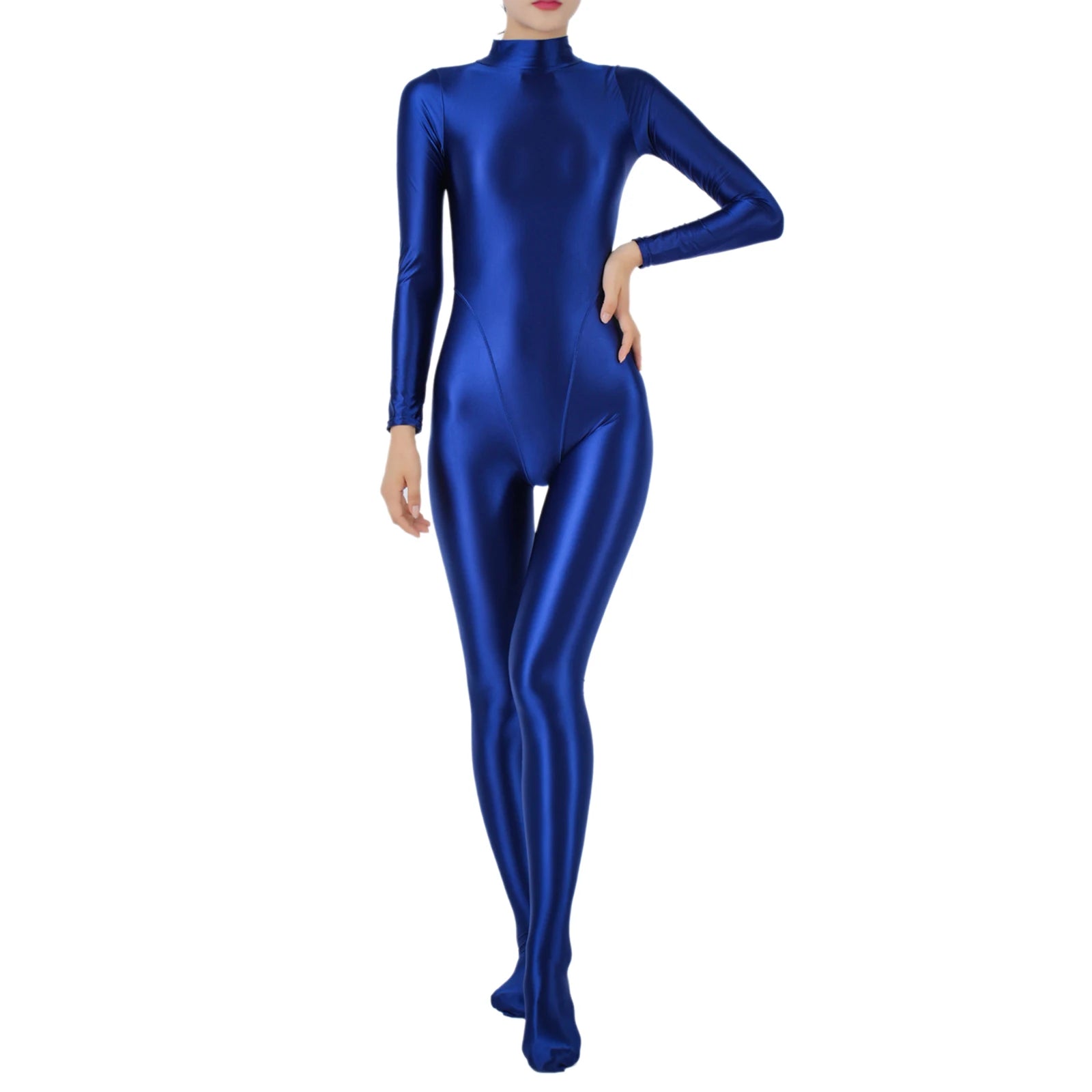 Women Glossy Jumpsuit One Piece Swimsuit Long Sleeve Tights Full Body Bodysuit Workout Fitness Yoga Rash Guard Surfing Swimwear