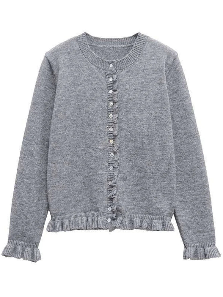 Tossy Ruffled Knit Cardigan Coat For Women Ribbed Long Sleeve Fashion Patchwork Elegant Sweater Outwear Female Knitwear Cardigan