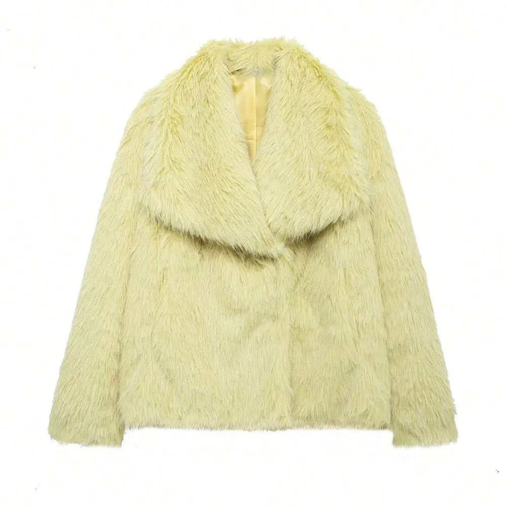 HH Women Elegant Faux Fur Coat Warm Fluffy Loose Long Sleeve Lapel Jacket Autumn Winter Fashion High Street Lady Outerwear