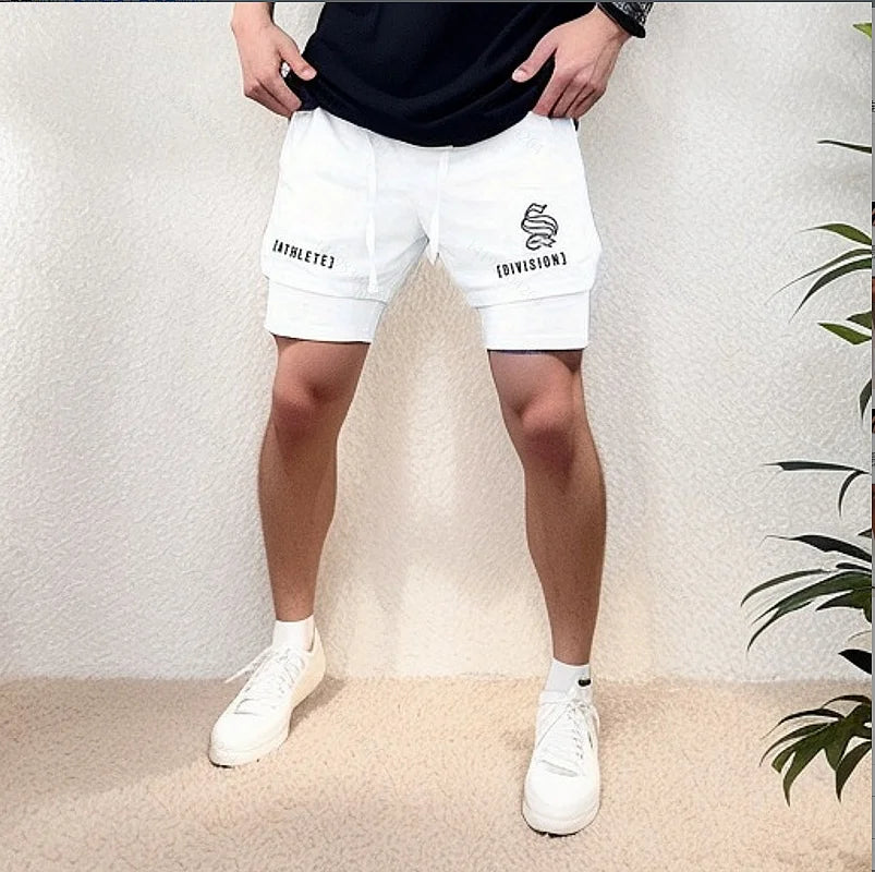 NEW 2 IN 1 Sport Running Casual Breathable Shorts Men Double-deck Jogging Quick Dry GYM Shorts Fitness Workout Men Shorts