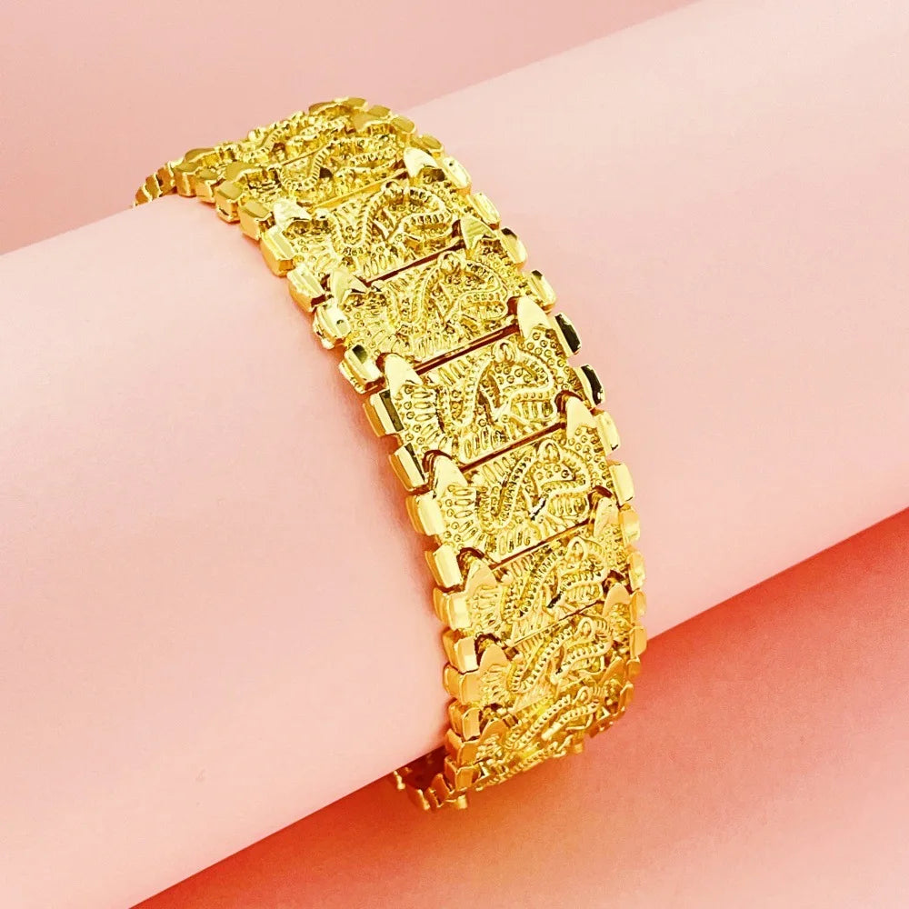 24K Gold AU999 2CM Dragon Bracelet Men - Premium 2CM gold, auspicious dragon, for business & important events