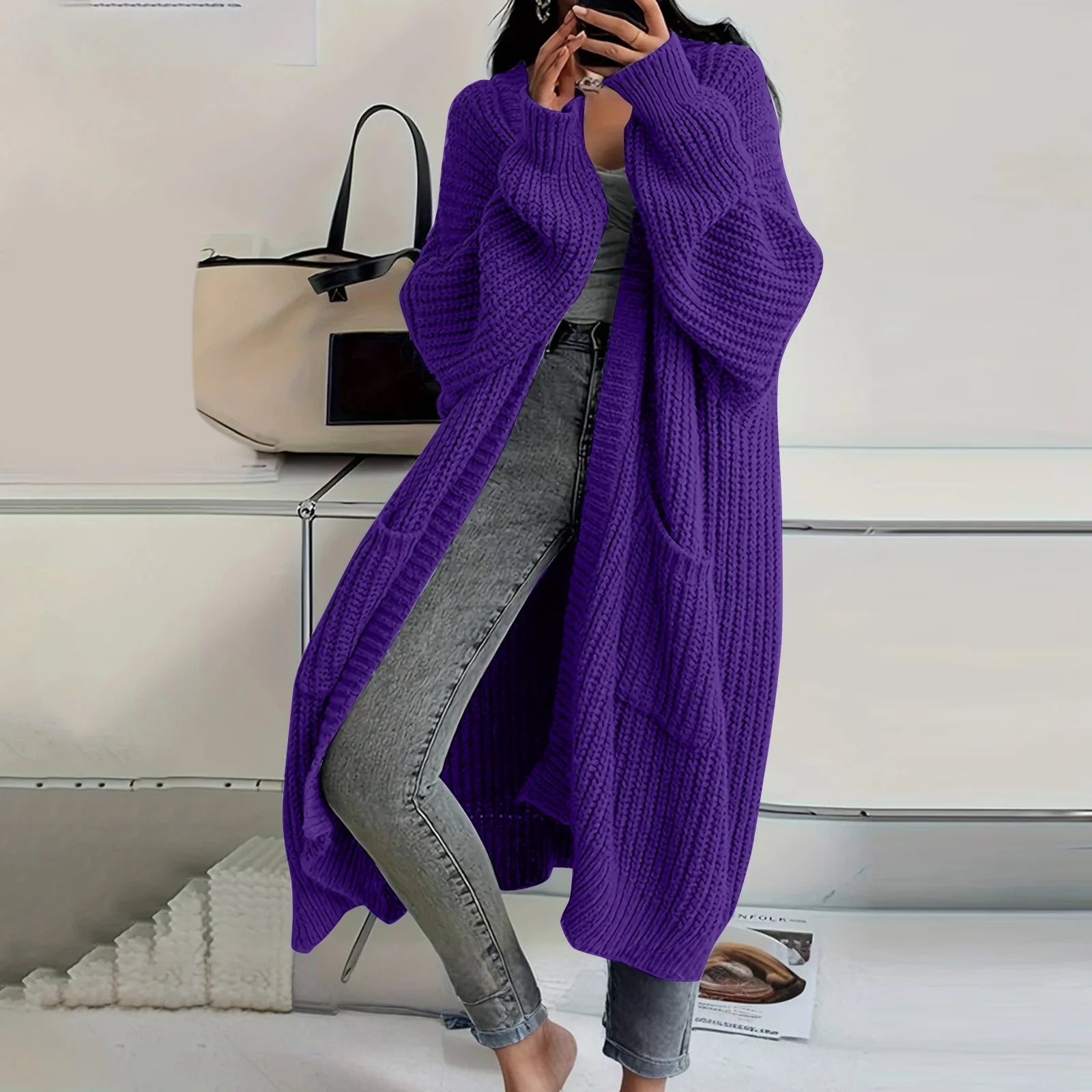 Women's Loose Long Knitted Cardigan Sweater Coat Autumn Winter Long Sleeved Long Knitwear Female Street Fashion Sweater Jacket