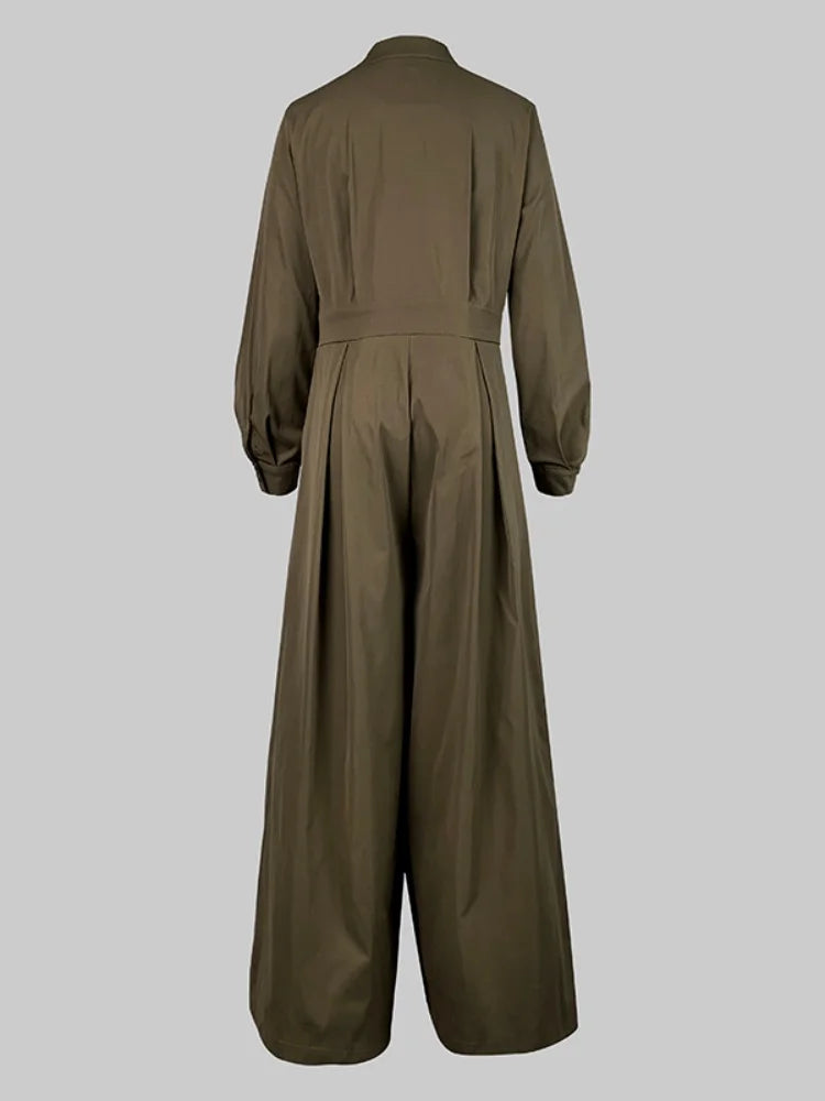 Onecozyday 2025 Stylish Solid Color Coverall for Urban Women Stand Collar High Waist Loose Fit One-piece Suit Casual Jumpsuits