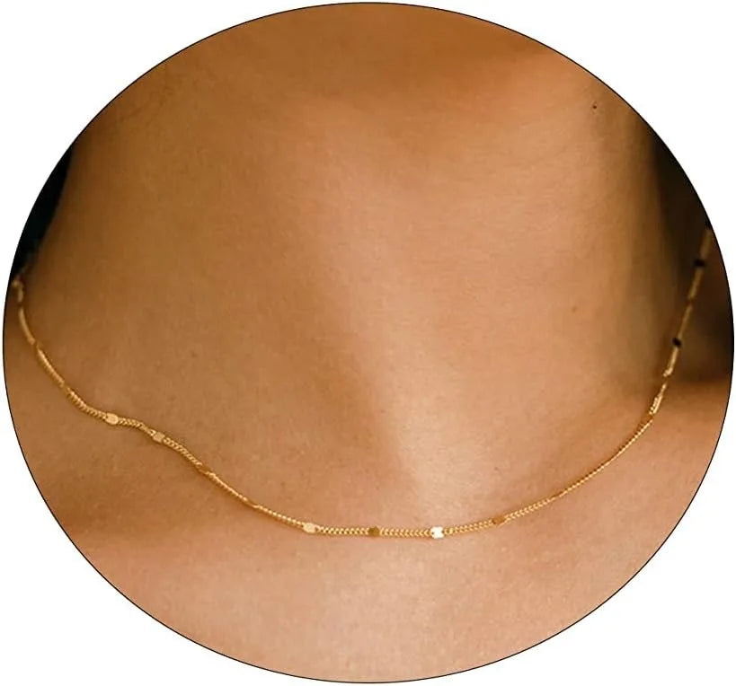 K Gold/Silver Plated Satellite Choker Shining Dots Station Chain Sparkle Chain Necklace Link Chain Exquisite Jewelry for women