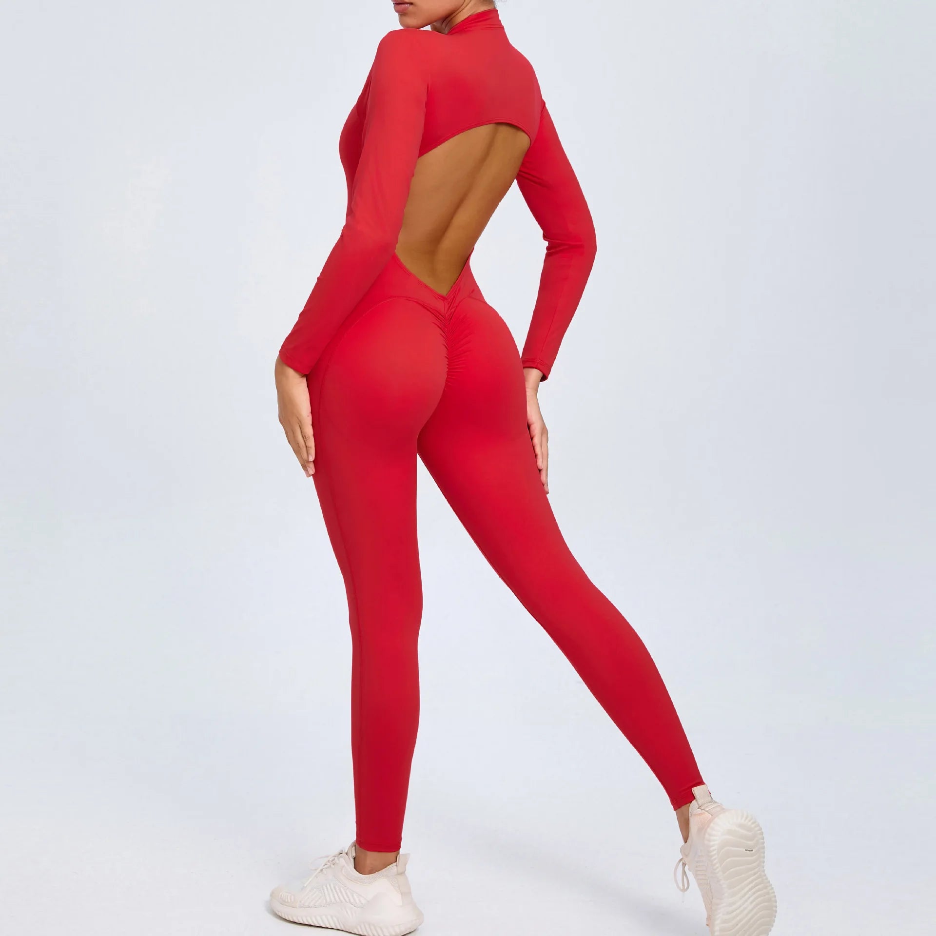 Hearuisavy V Back Sports Jumpsuit Yoga Clothes Rompers Women Long Sleeveles Workout Bodysuits Backless One-piece Suit Female