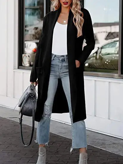 2025 New Women's Coat Long Cardigan Pocket Loose Fashion Elegant Top Simple Versatile Jacket for Female