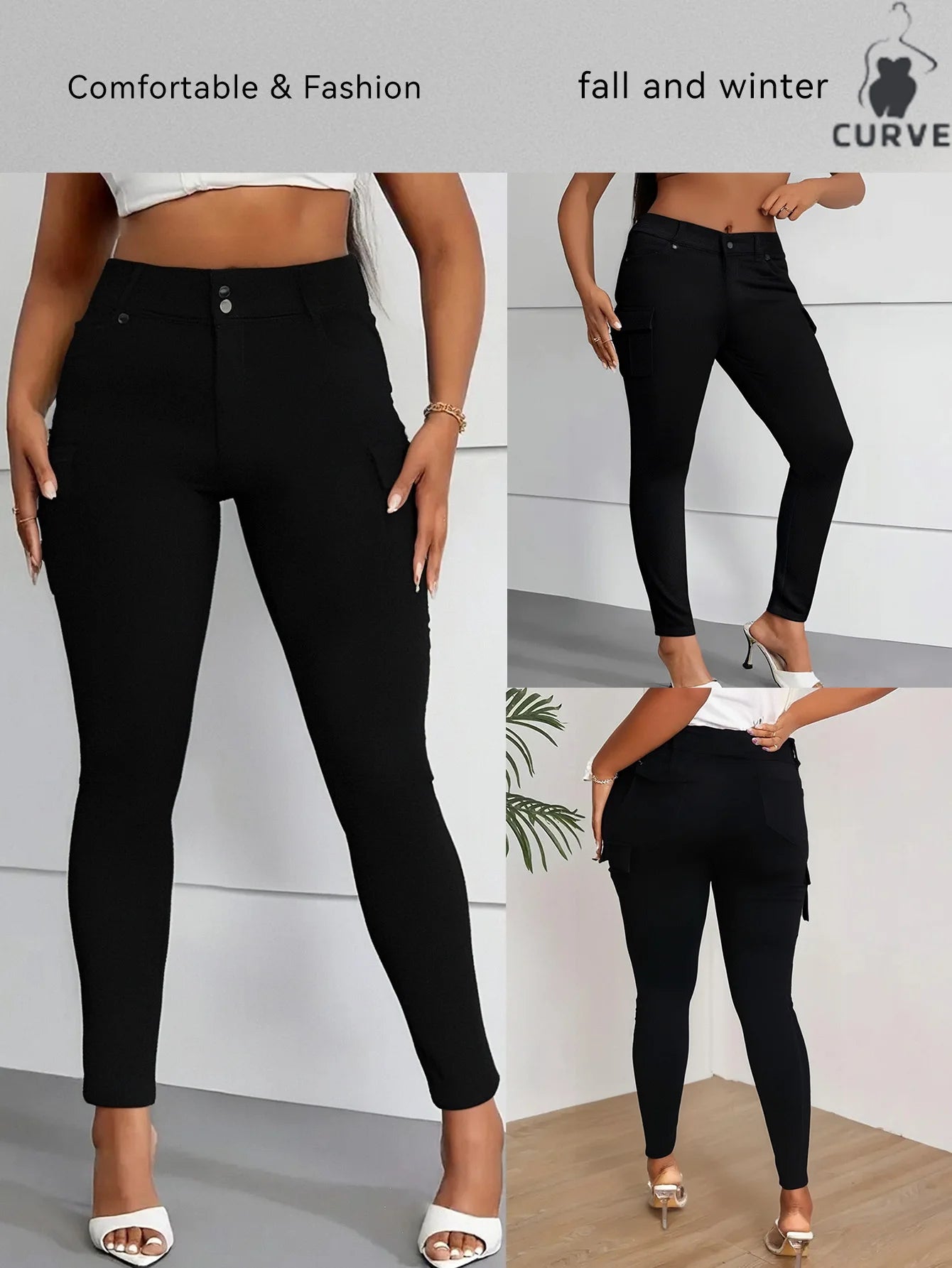 Plus-Size Women's Black Stretch Skinny Jeans - Soft & Comfortable Fabric, Perfect for Daily Casual Wear