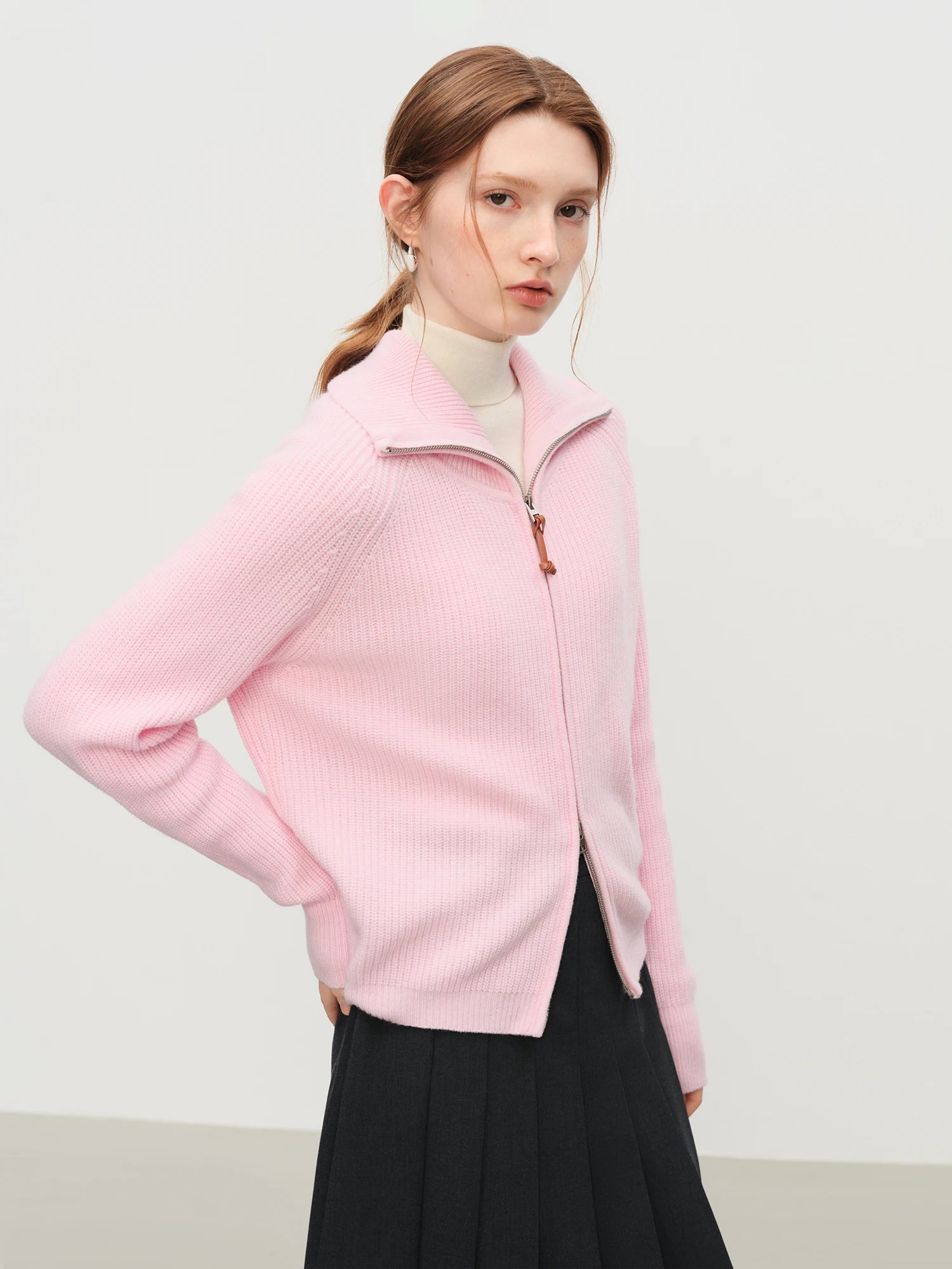FSLE Autumn Sweater Women Loose Fit Wool Blend Knit Cardigan Fall Winter 2025 New Style Zipper Front Outerwear Top for Casual