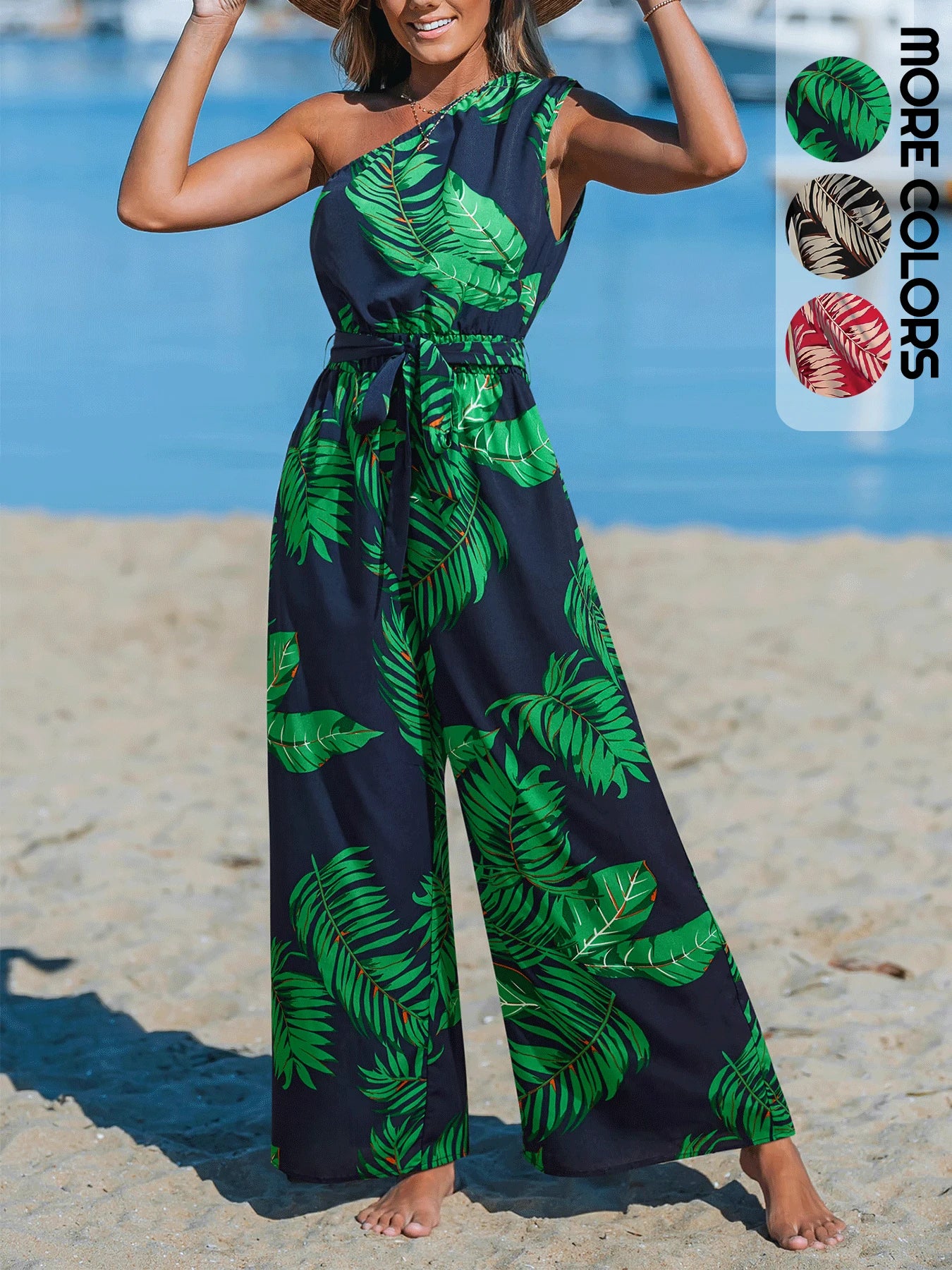 Women's Holiday One-Shoulder Jumpsuit, Comfortable and Fashionable Summer Dress, Suitable for Beach Days and Parties