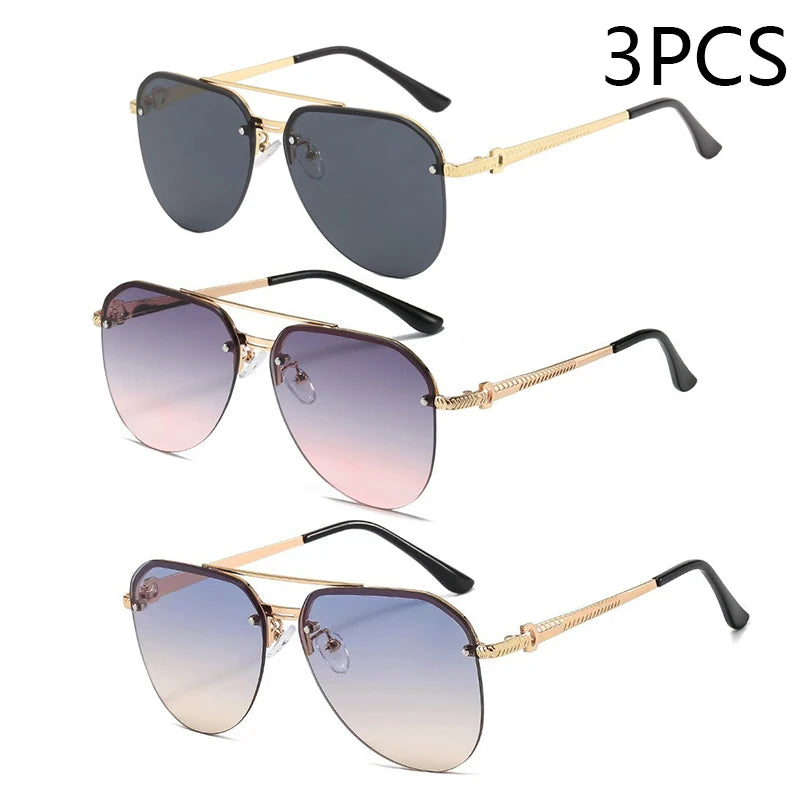 New Fashion Metal Half Frame Women's Outdoor Sunglasses Classic Double Beam Glasses