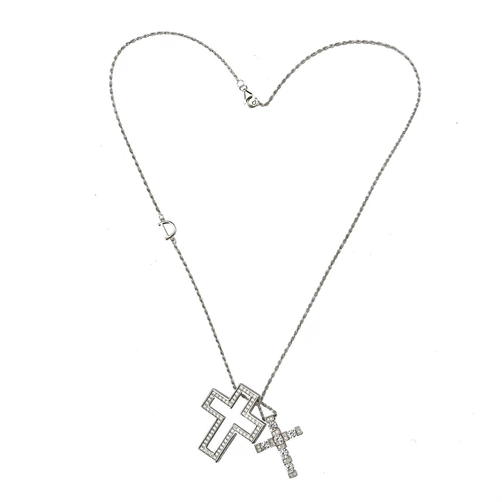 ANDYWEN 925 Sterling Silve Big Double Cross Pendant Long Chain Neckalce 2021 Korea Women High Quality D Twist Chain Jewelry Gift