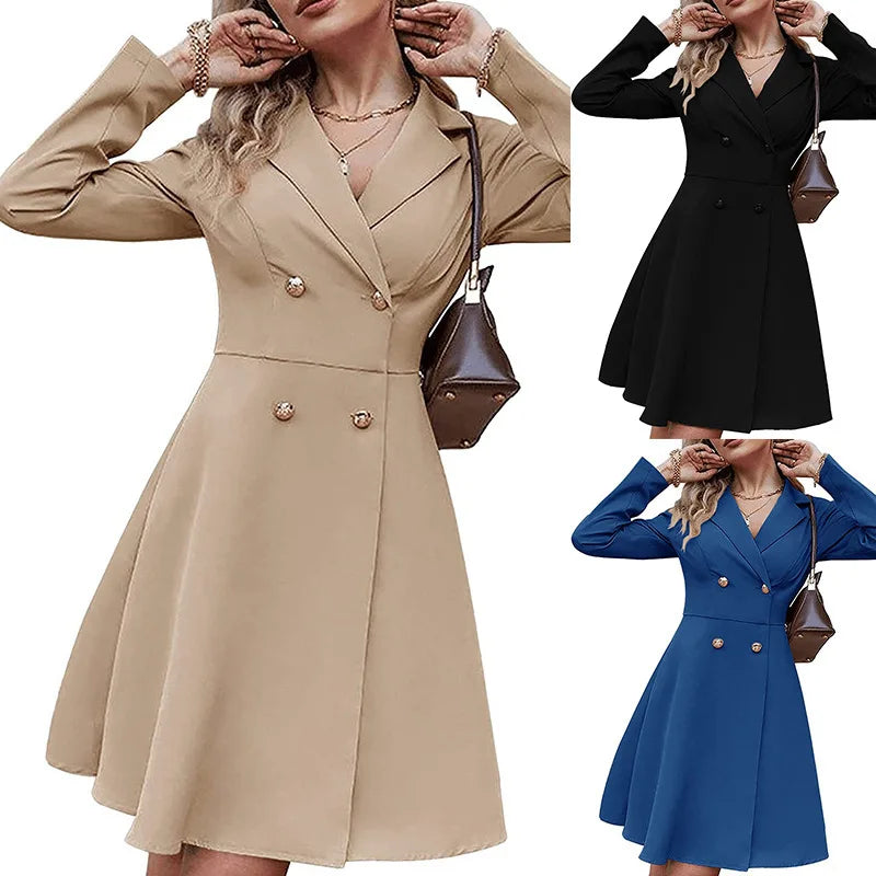 2025 New Women's Suit Dress Button Cardigan High Waist Slim Coat Commuter Office Fashion Elegant Trench Jacket