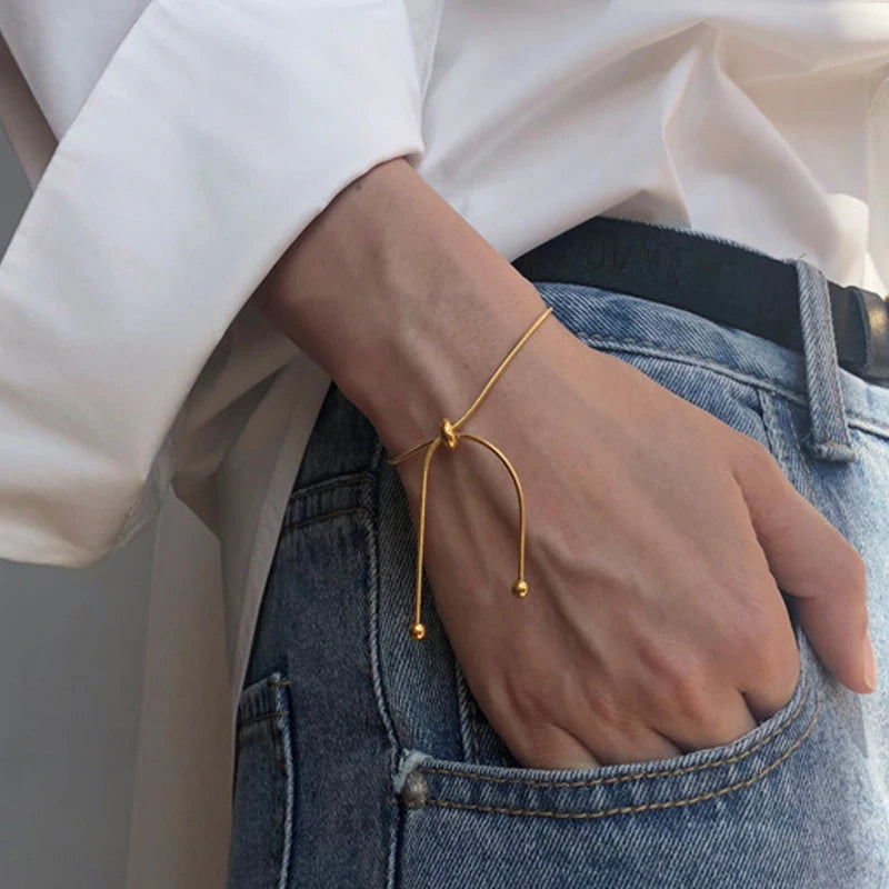Minimalist Stainless Steel Snake Chain Bracelet for Women Girls Gold Color Adjustable Bracelet Simple Snake Bone Chain Bracelets
