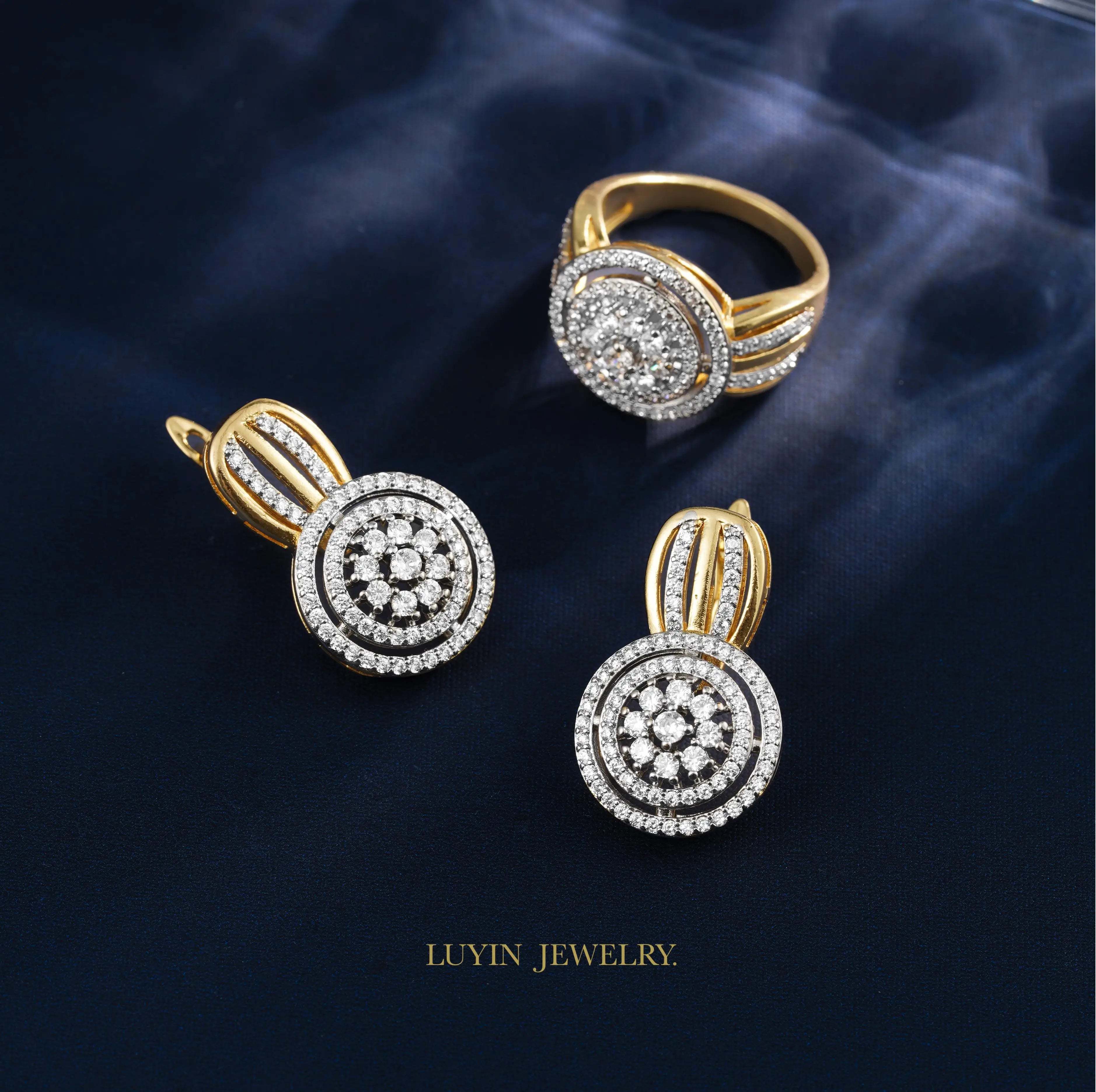 LUYIN Selected Bohimian Vintage Style Series Earrings Ring Set For Woman Copper Plated 14K Gold 2 Color For Party Wedding Gifts.