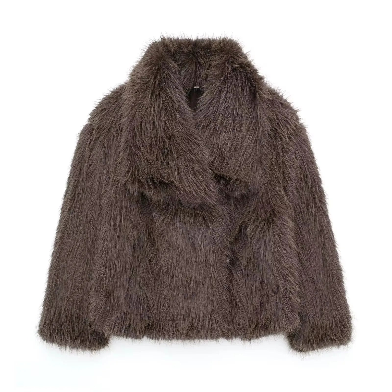HH Women Elegant Faux Fur Coat Warm Fluffy Loose Long Sleeve Lapel Jacket Autumn Winter Fashion High Street Lady Outerwear