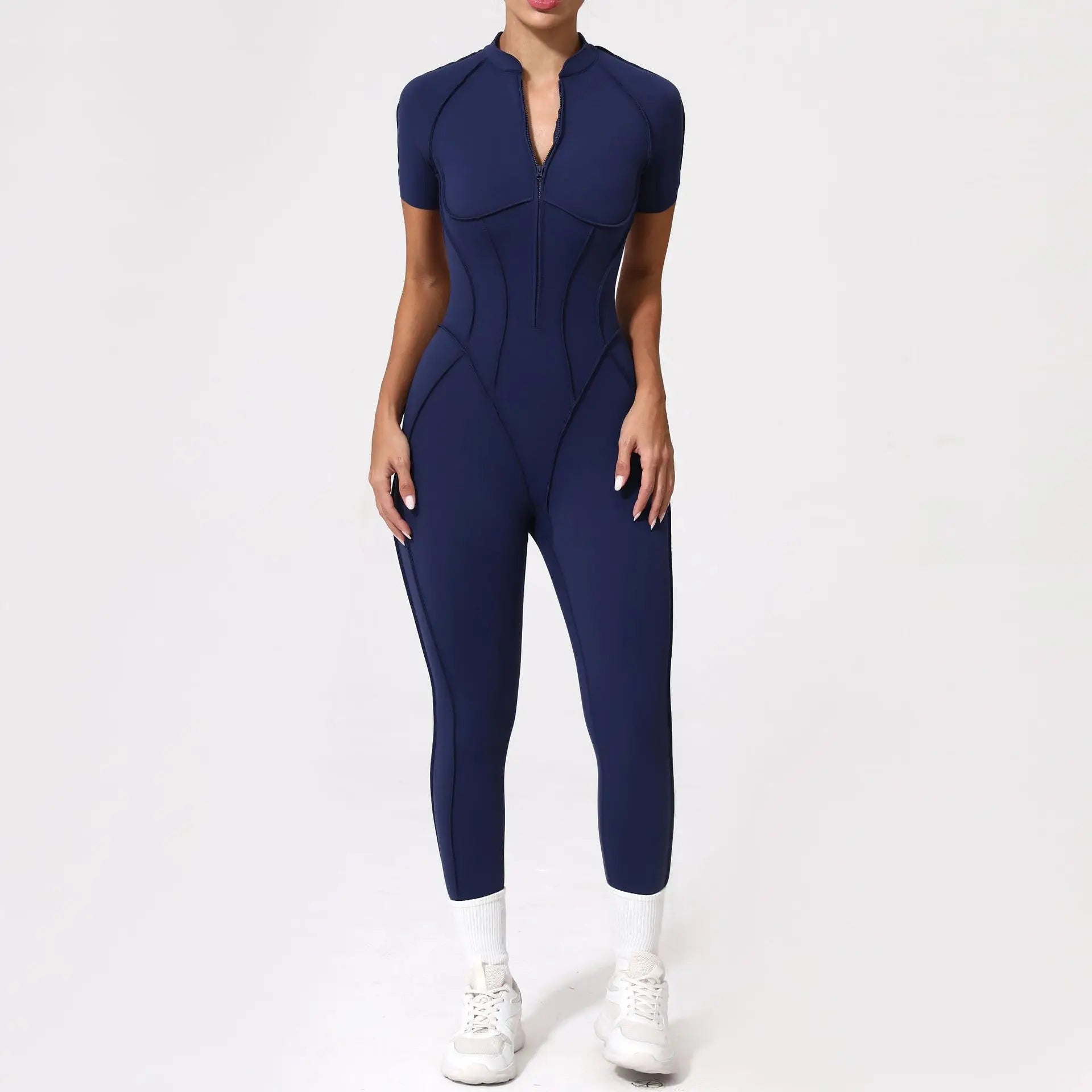 Women's Sports Jumpsuit Yoga Fitness Set with zipper & chest cushion Bare Back High elasticity soft fabric Gym workout bodysuit