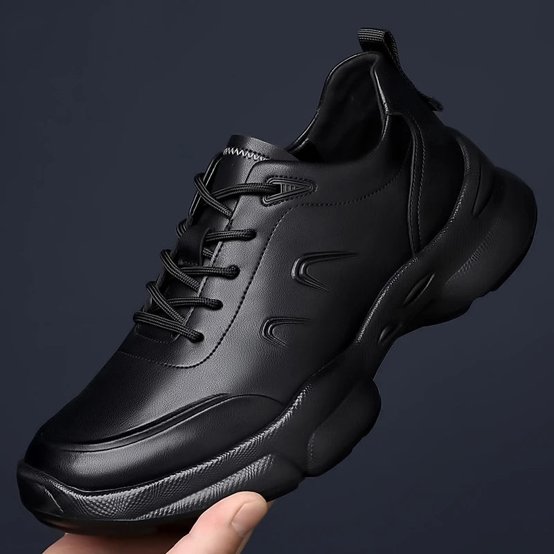 Non-Slip Men's Casual Leather Shoes Lightweight Sport Shoes Comfortable Round Toe Sneakers Outdoor Sports Footwear Male Trainers