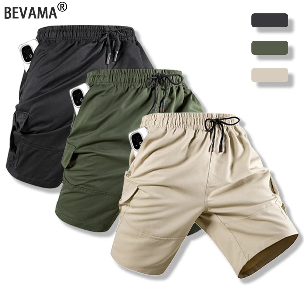 Summer Men's Cargo Shorts Solid Color Casual Beach Trousers Multi-pocket Fashion Short Pants Daily Work Male Sports Short