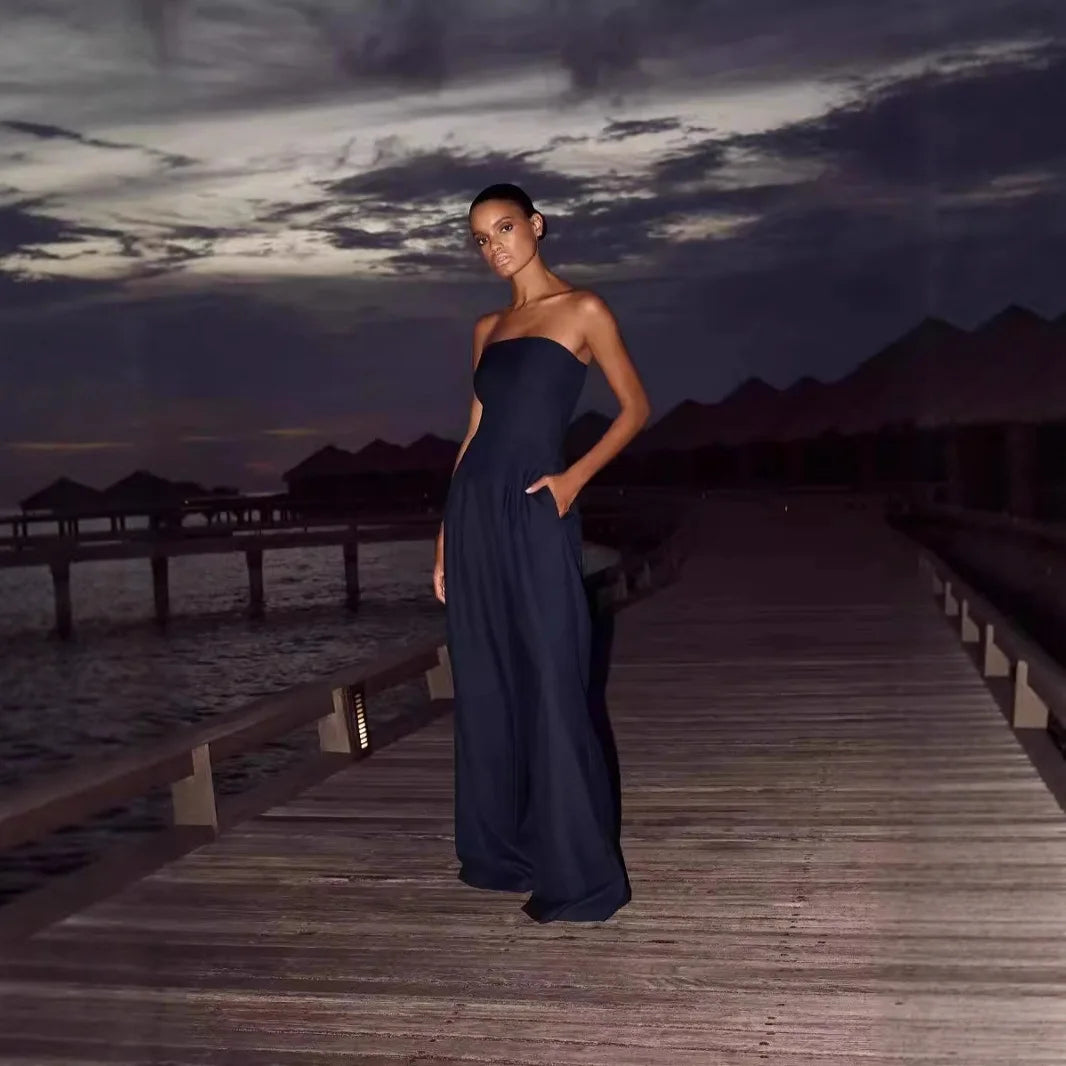2025 Fashion Women's Wear European and American style sexy and slimming wrapped scarf style pants long jumpsuit