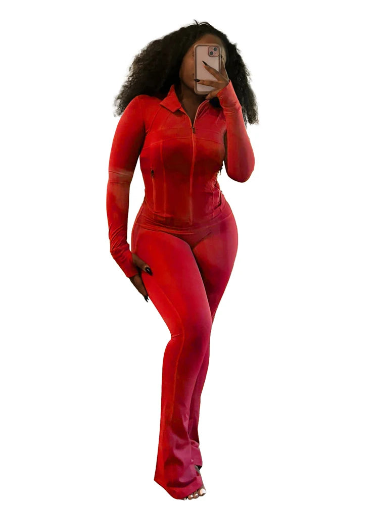 Fall Women Sport Loungewear Sexy Tight Long Sleeve Flared Pants Two Piece Set Active Gym 2 Piece Matching Sets Tracksuit Outfits