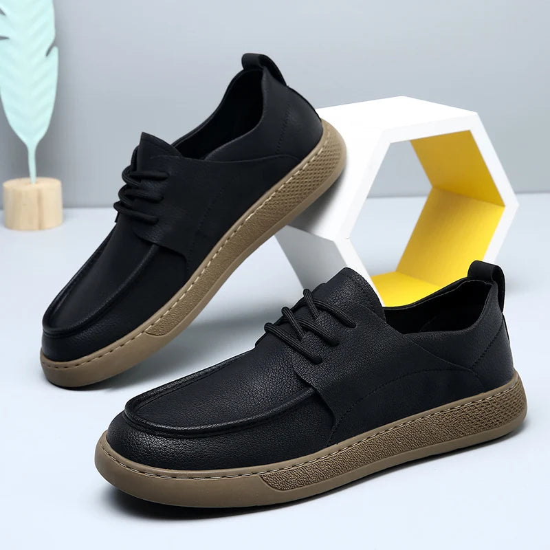 Stylish Trendy Men Casual Shoes Comfortable Leather Mens Sneakers Outdoor Simple Man Walking Shoes Versatile Skateboard Footwear