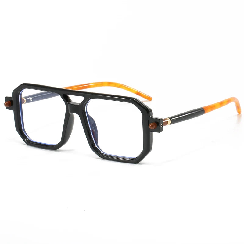 New Popular Square Retro Style Sunglasses Double Beam Pilot Sun Glasses Hawksbill Pattern Mirror Leg Design Flat Mirror