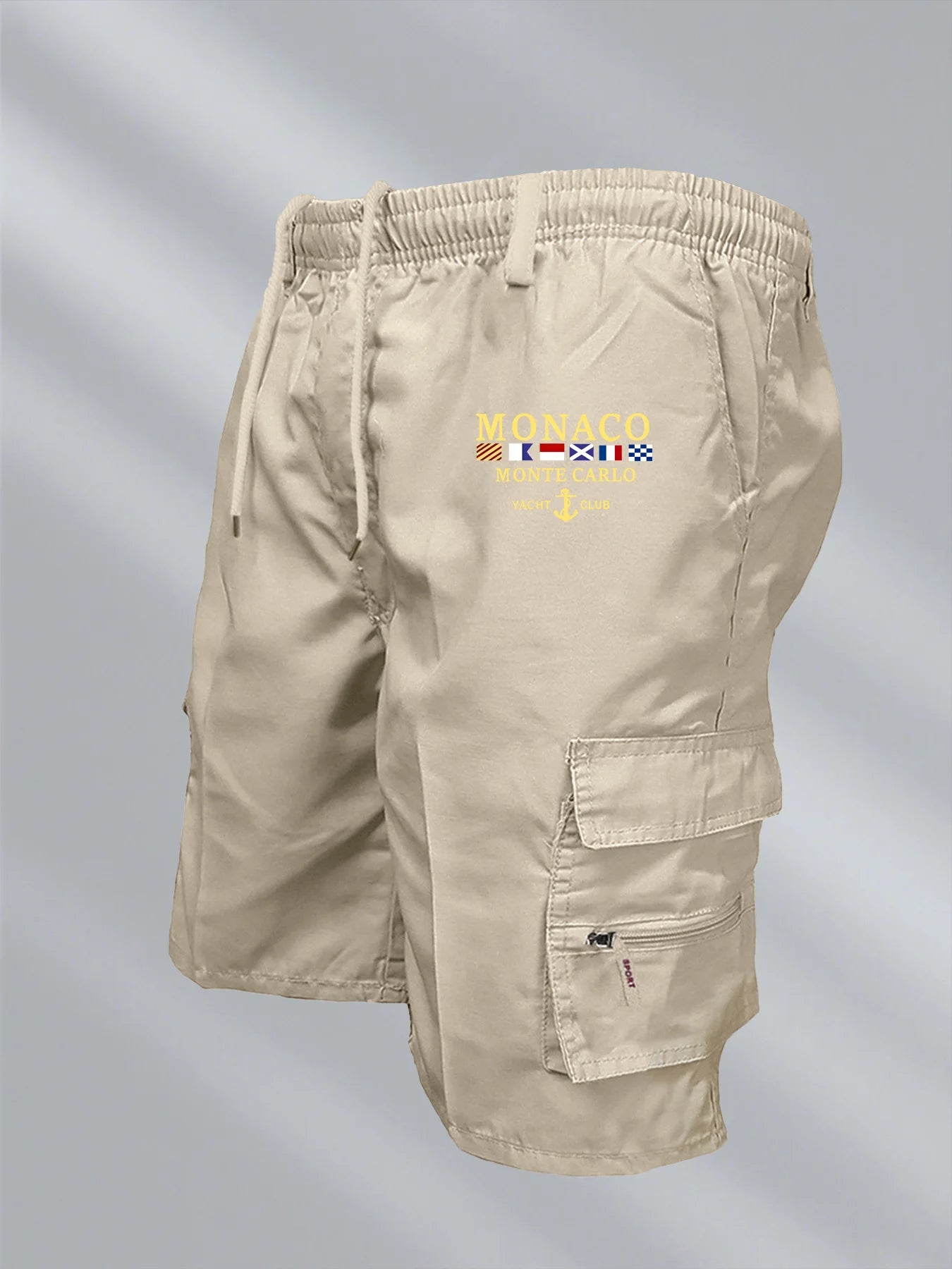 Monaco Flag Printed Cargo Shorts Summer Men's Tactical Shorts Casual Loose Multi-pockets Elastic Waist Work Jogging Short Pants