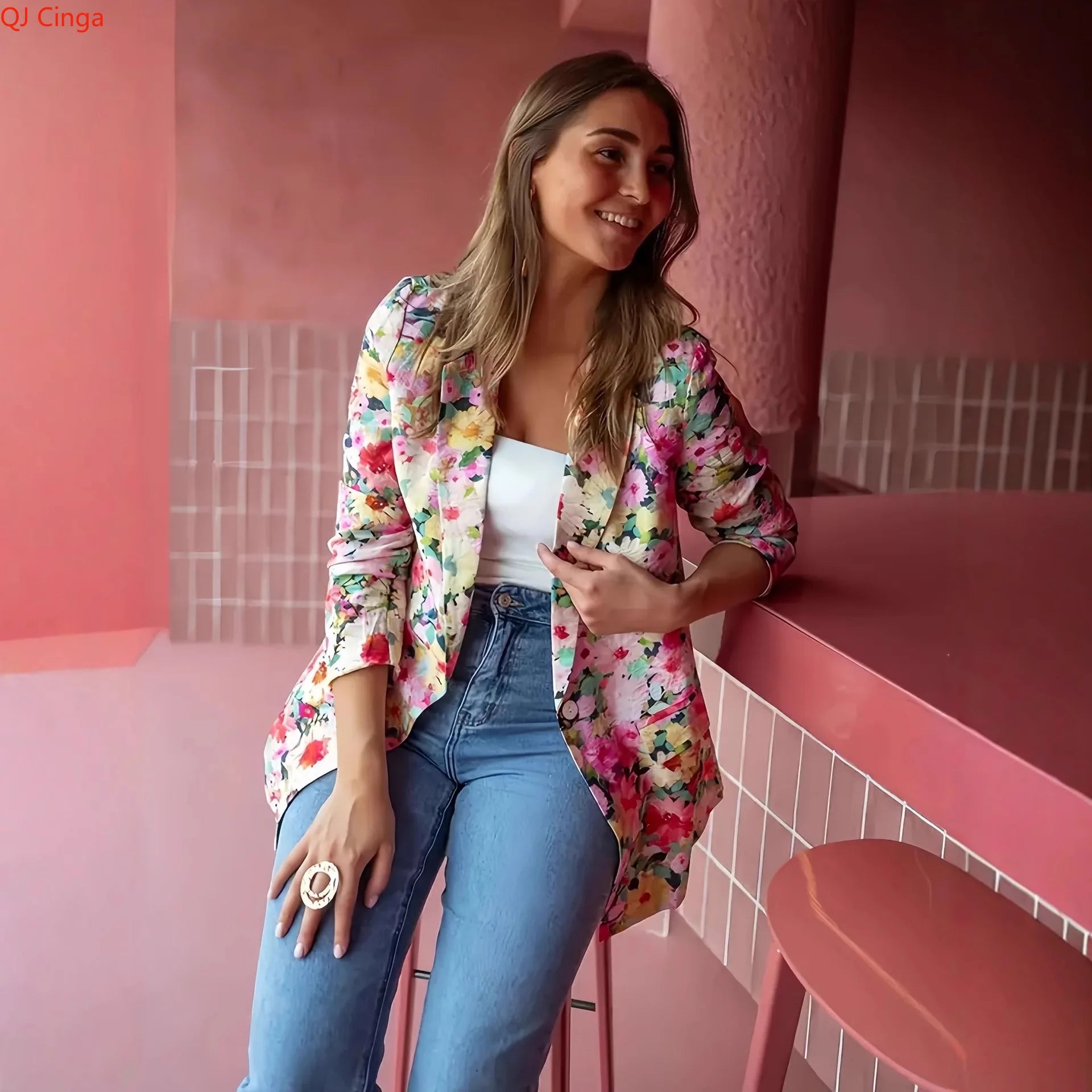 Fall New Arrival Women's Printed Blazer Jacket Stylish Slim-Fit Outerwear Asian Sizes Coat S-XXL