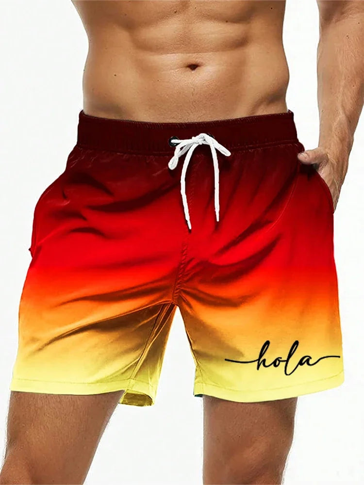 Fashion Letter Design Mens Print Shorts Summer Men's Swim Trunks Elastic Waist 3D Print  Hola Graphics Gradient Breathable Short