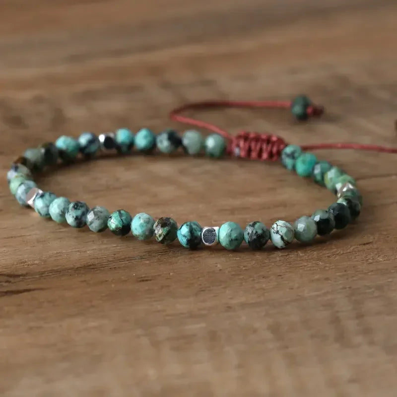 1 PC Bohemian 4mm Natural Stone African Turquoise Bracelet Adjustable Healing Crystal Charm Bracelets for Women Jewelry