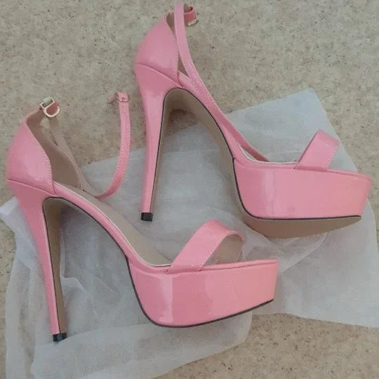 Women Sandals Sexy Open Toes 14cm Supper Flash High Heels Patent Leather Nighclub Platform Party Red Wedding Shoes Plus Size 44