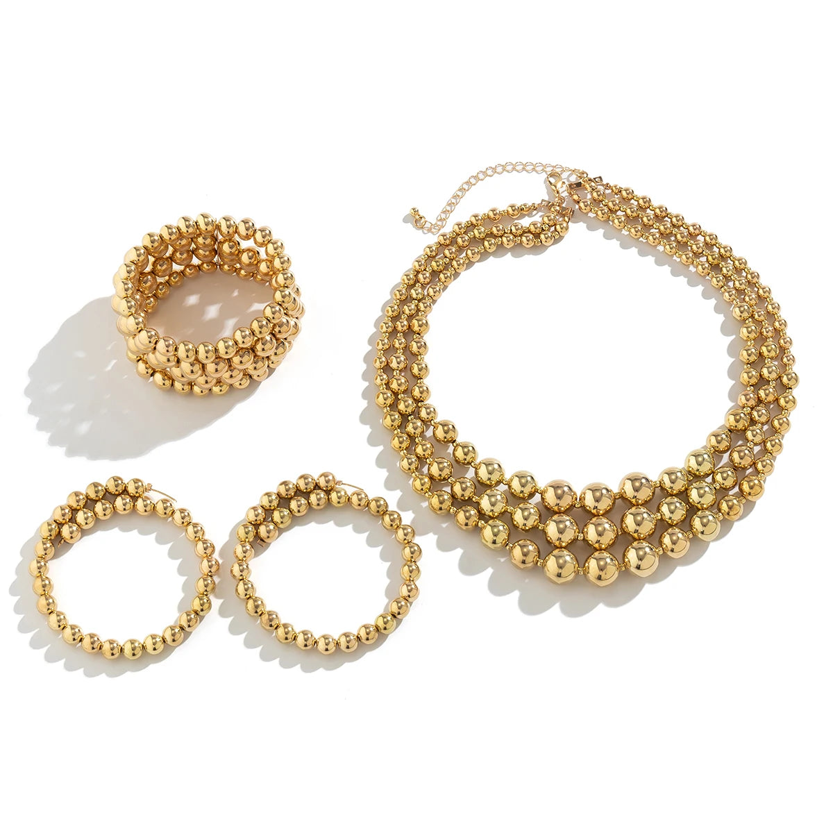 3Pcs/Set Exaggerated CCB Material Big Ball Necklace Bracelet Earring Set for Women Punk Chunky Thick Clavicle Jewelry Party Gift