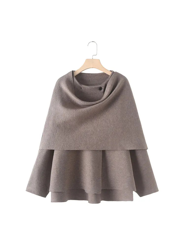Autumn Women Loose Asymmetric Scarf Knit Jacket Solid Long Sleeve Single Button Side Slit Cardigan Lady Outerwear