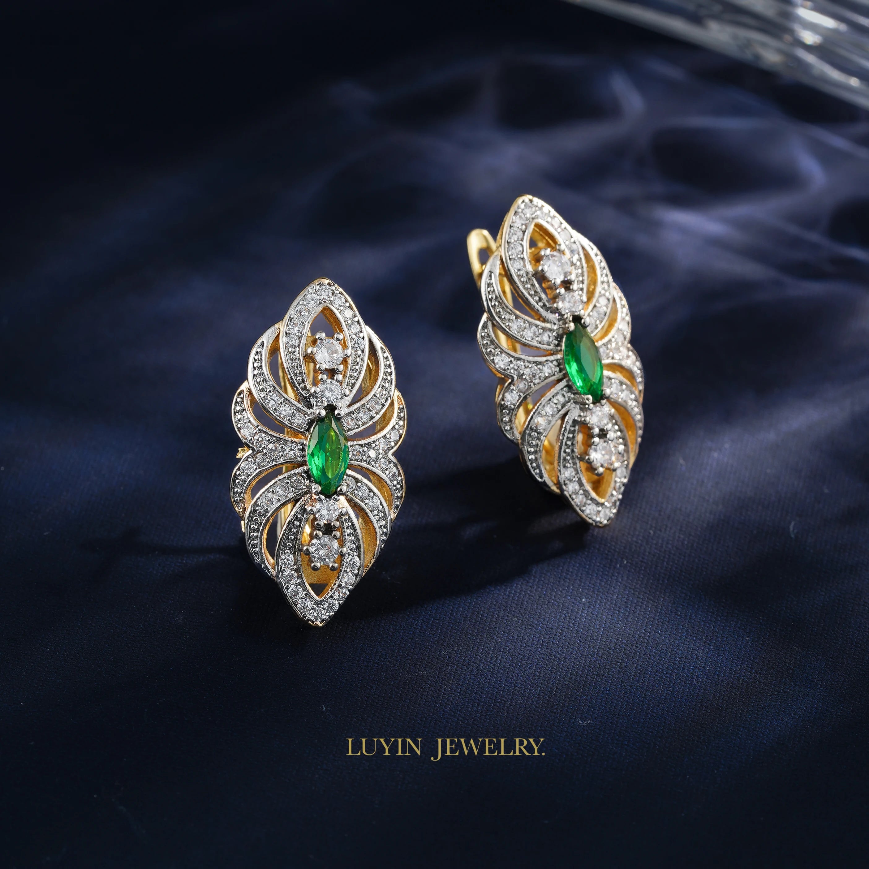 LUYIN Well-Chose Bohemian Style Shiny Inlaid Earrings Ring Set Copper Plated 14K Gold 2 Color For Women's Wedding Decoration