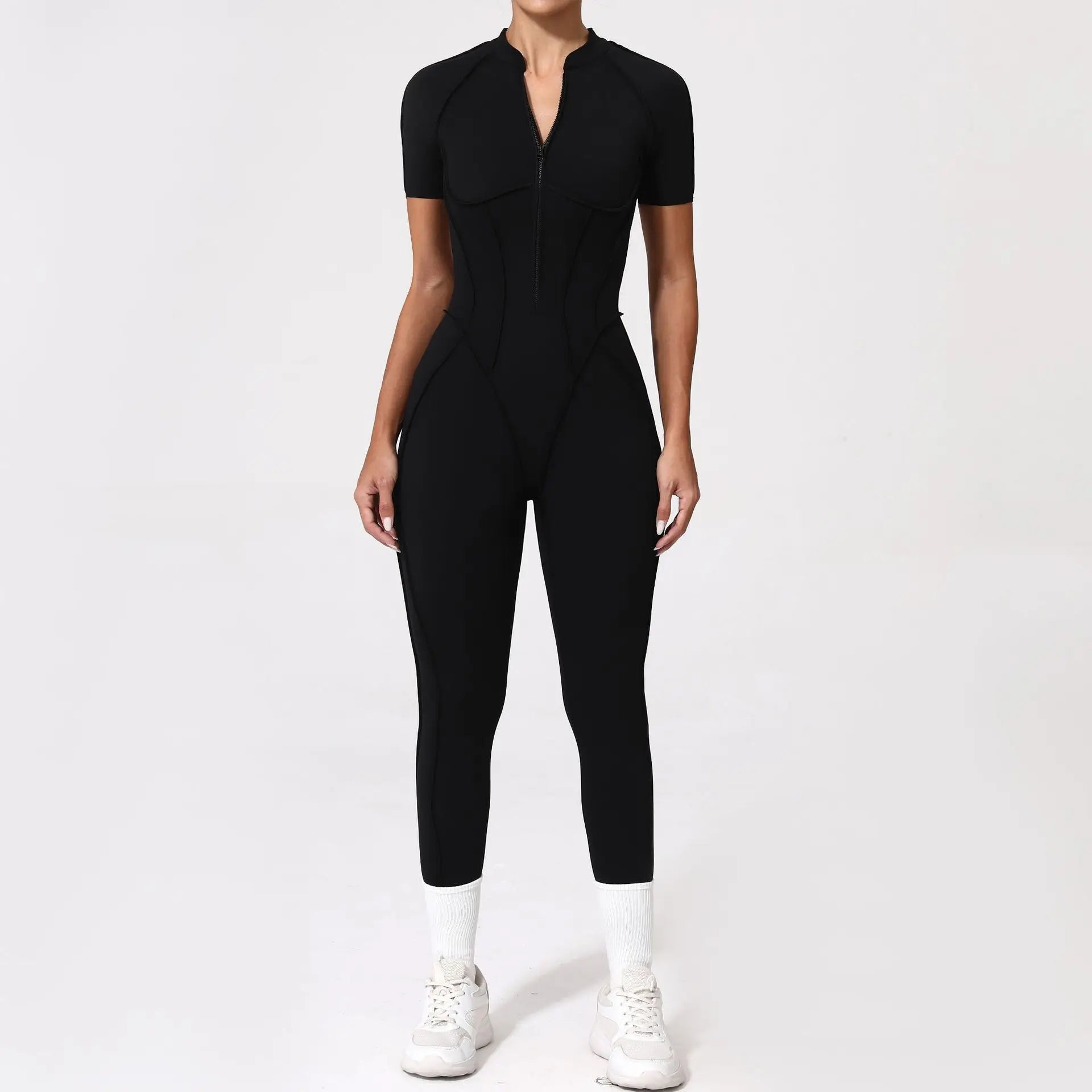 Women's Sports Jumpsuit Yoga Fitness Set with zipper & chest cushion Bare Back High elasticity soft fabric Gym workout bodysuit