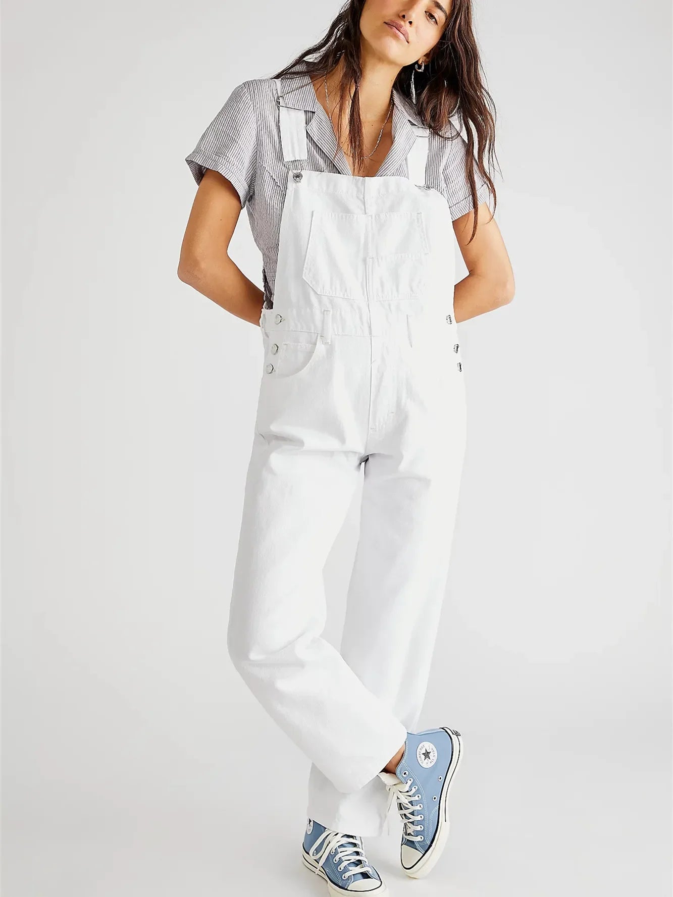 Fashion Denim Overalls for Women Loose Fit Classic Bib Casual Jean Stretchy Denim Overall Jumpsuit Tapered Leg Jean Pants