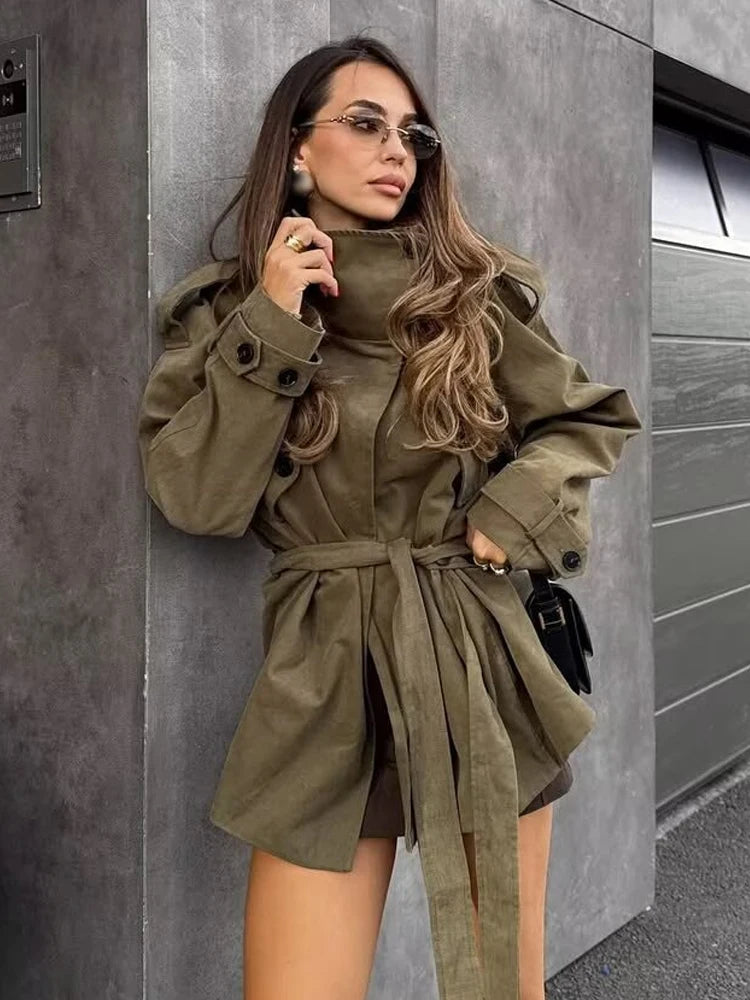 HH 2025 Fashion Women's Elegant Long Sleeves High Neck Pockets Button Design Coats Autumn Woman Loose Street Style Casual Jacket