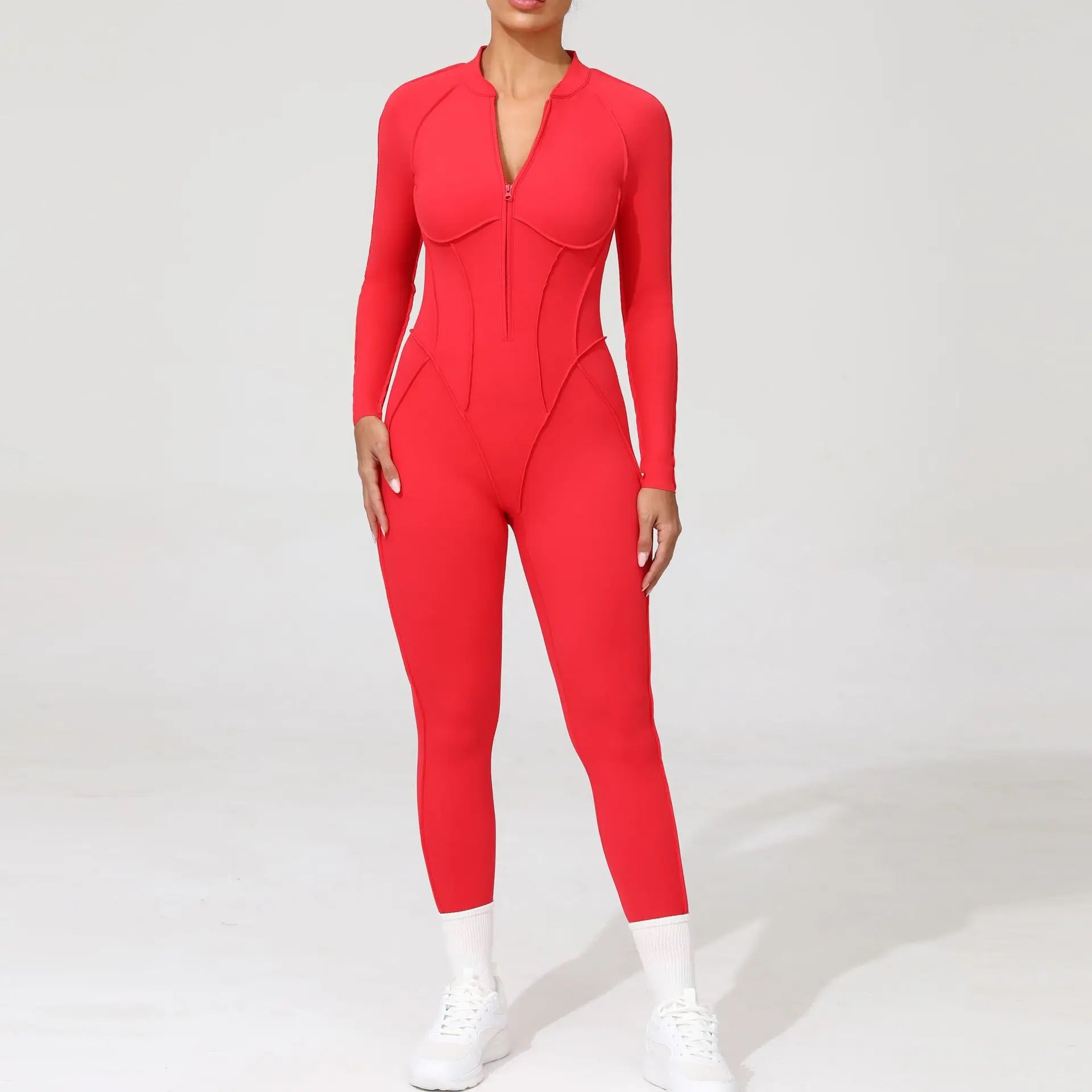 New Women One Piece Sexy V Back Tracksuit Yoga Clothing Clowns Women Long Sleeves Training Suits One-Piece Suit Without Backrest