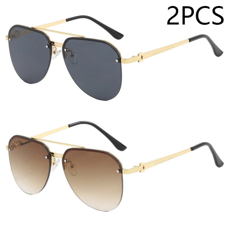 New Fashion Metal Half Frame Women's Outdoor Sunglasses Classic Double Beam Glasses