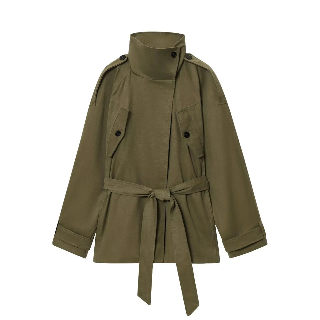 HH 2025 Fashion Women's Elegant Long Sleeves High Neck Pockets Button Design Coats Autumn Woman Loose Street Style Casual Jacket