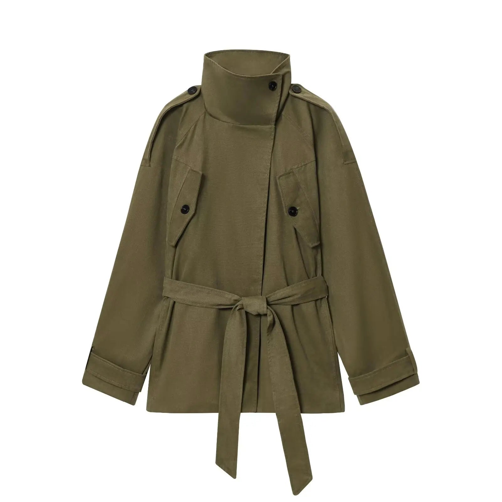 HH 2025 Fashion Women's Elegant Long Sleeves High Neck Pockets Button Design Coats Autumn Woman Loose Street Style Casual Jacket