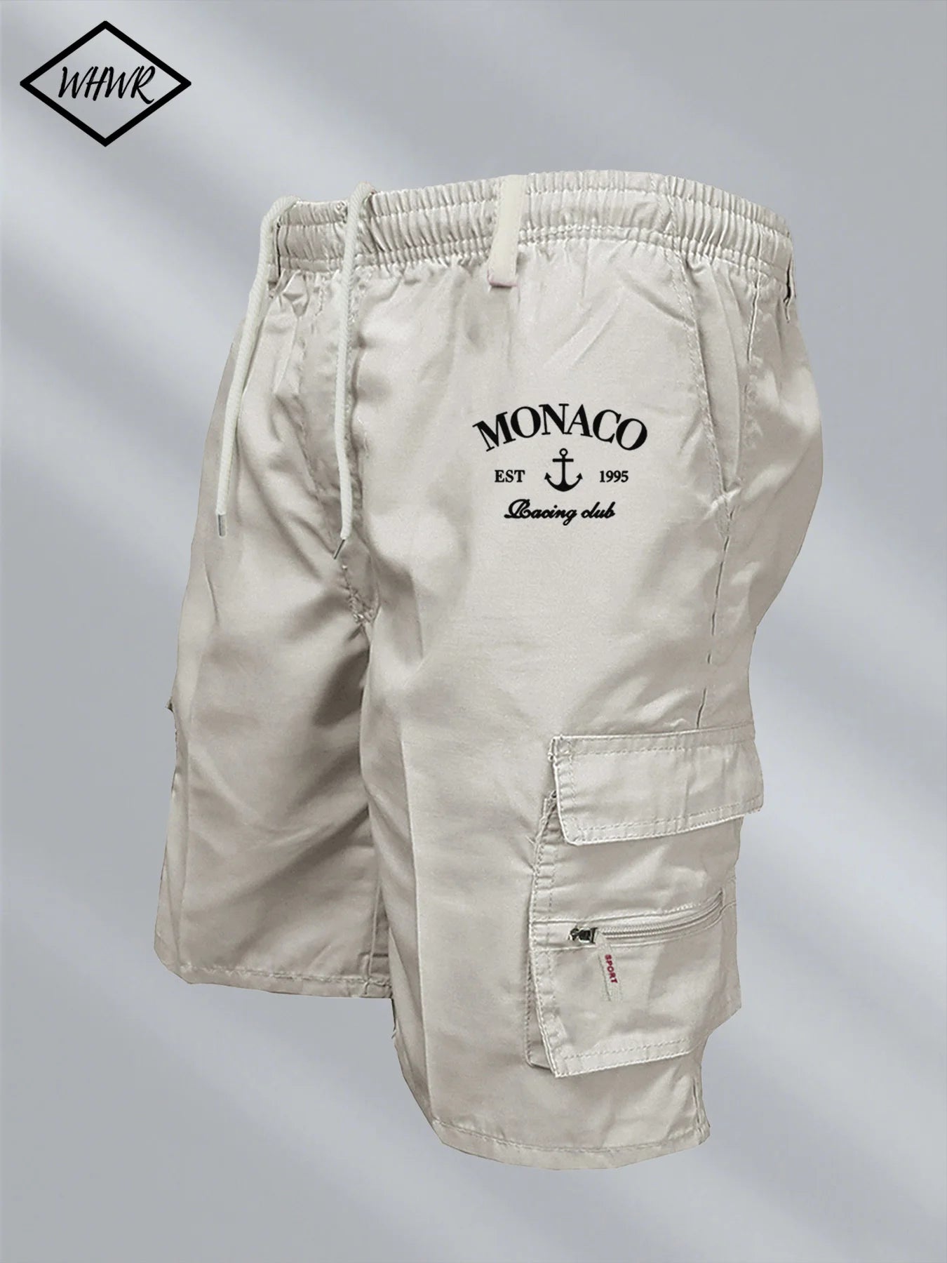 Monaco Flag Printed Cargo Shorts Summer Men's Tactical Shorts Casual Loose Multi-pockets Elastic Waist Work Jogging Short Pants