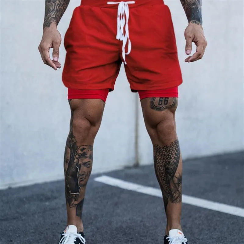 NEW 2 IN 1 Sport Running Casual Breathable Shorts Men Double-deck Jogging Quick Dry GYM Shorts Fitness Workout Men Shorts