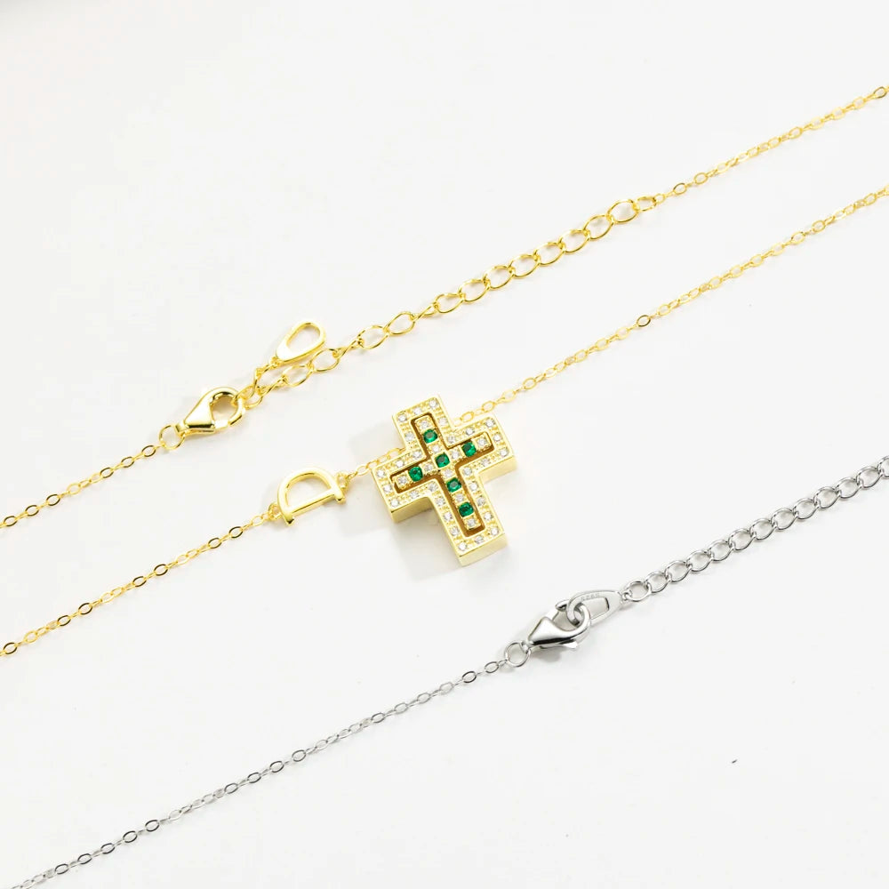 ANDYWEN 925 Sterling Silve Big Double Cross Pendant Long Chain Neckalce 2021 Korea Women High Quality D Twist Chain Jewelry Gift