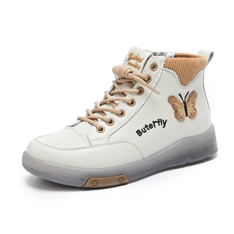 2025 Fashion Women Boots Genuine Leather White Ankle Boots Female Casual Sneakers Plus Size Soft Bottom High Top Women's Shoes