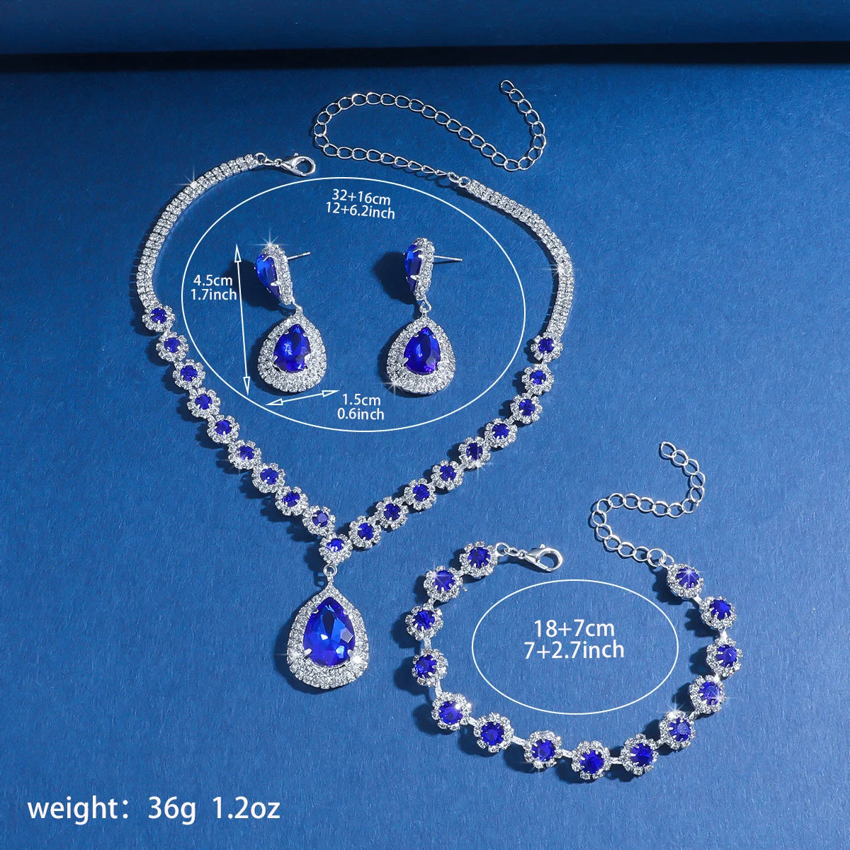 Bridal Jewelry Women's Set Cross-Border European and American Rhinestone Teardrop Necklace and Earrings Two-Piece Set Accessories Fashionable and Versatile
