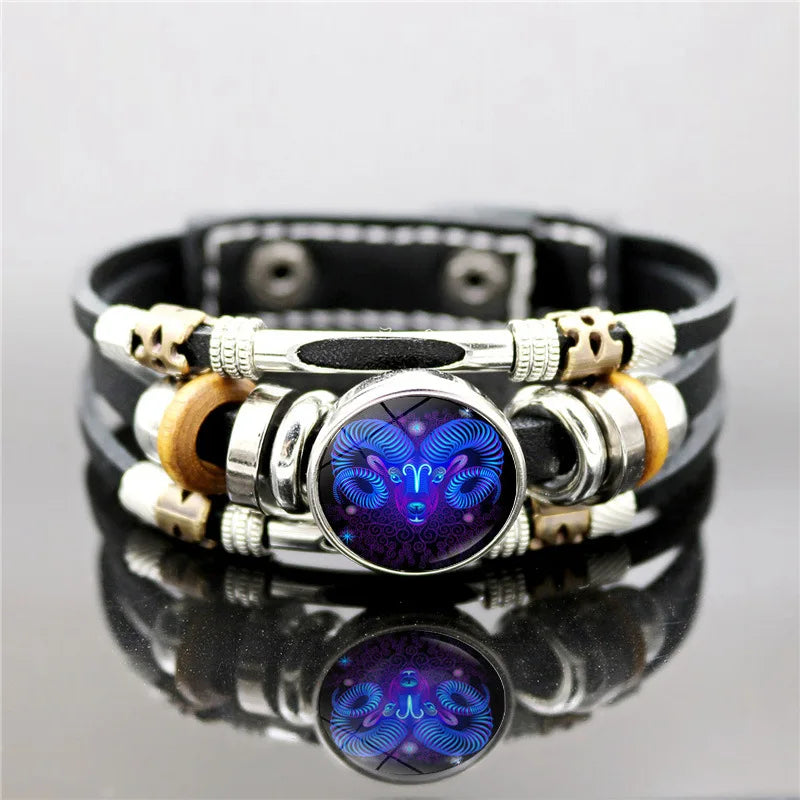 Constellations Luminous Leather Bracelet Retro Multi-layer Beaded Leather Bracelet Jewelry Gifts for Men Women Couples