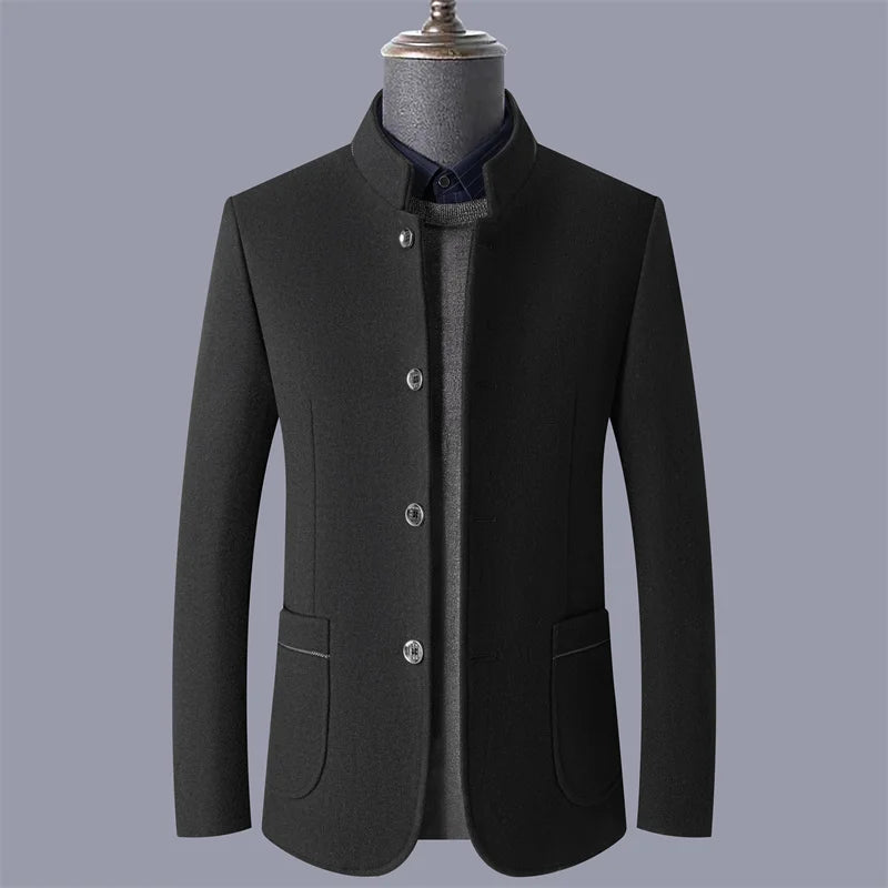 Autumn and winter woolen coats, men's young and middle-aged woolen jackets, stand-up collar woolen overcoats