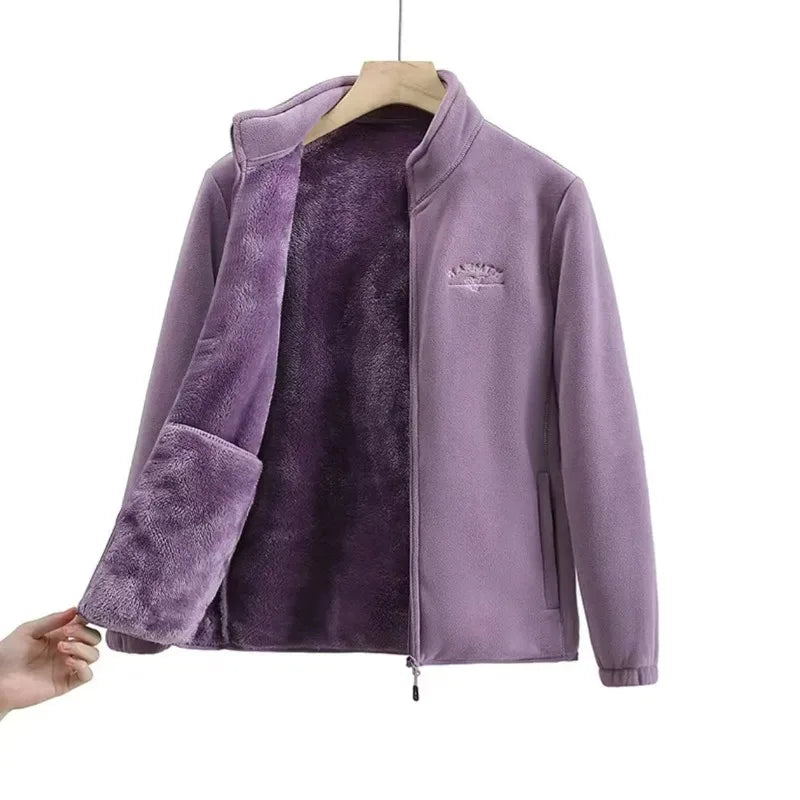 2026 Women's Wool Liner Coat Winter Loose-Fit Full Sleeve Polar Fleece Zipper Letter print Thickened Coat Cardigan Sporty jacket